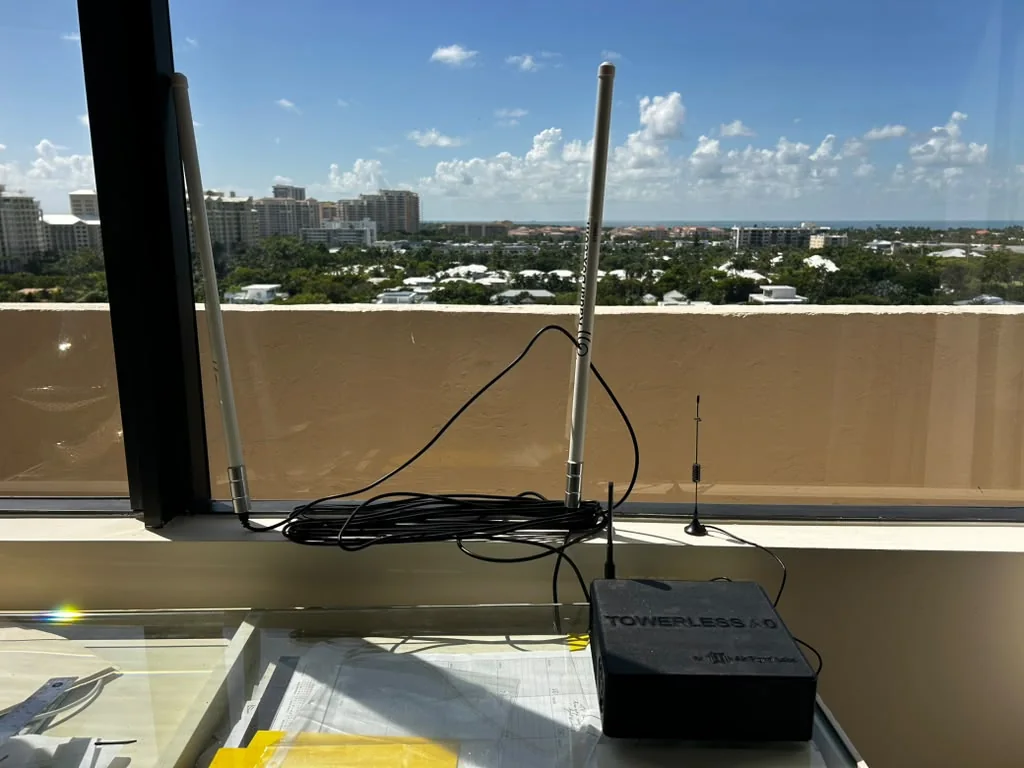 The first Towerless prototype and antennas overlooking Key Biscayne